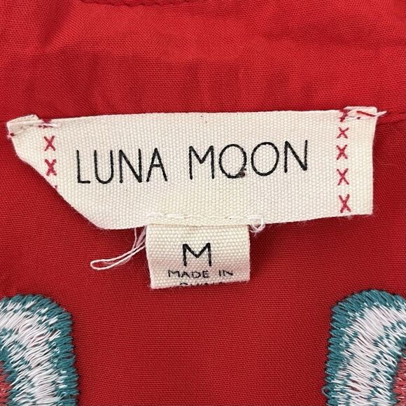 Luna Moon Embroidered Tunic Top Size M Boho Vibrant Red Orange Gypsy Festival - Picture 10 of 15
